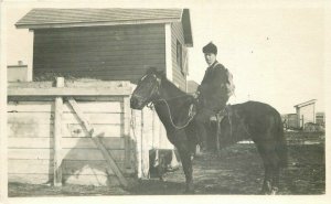 1920s Man horse rural life Waterton Sask Canada RPPC Photo Postcard 20-725