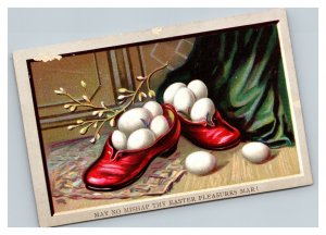 Vintage 1880's Victorian Die Cut Red Slippers Eggs Easter Card