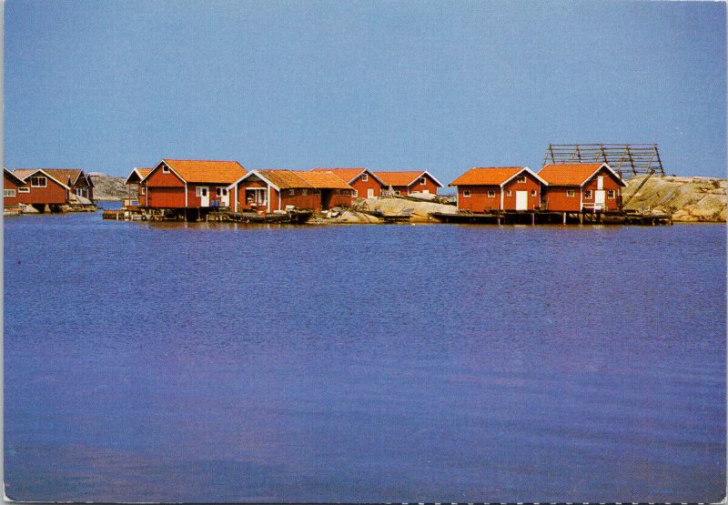 Sjobodar Hubbebostrand Bohuslan Sweden Boat Houses Unused Postcard C4