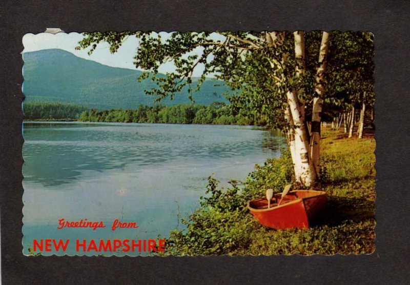 NH Greetings From New Hampshire Canoe Pond Birch trees Postcard