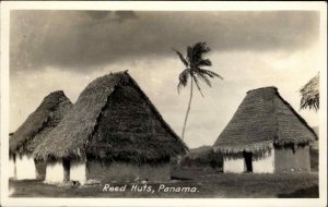 PANAMA Reed Huts REAL PHOTO Old Postcard