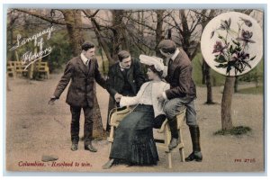 Language Of Flowers Postcard Romance Columbine Resolved To Win c1910's Antique