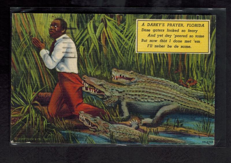 1959 Postcard Cover Black Americana Darky Prayer Tampa FLorida Alligators