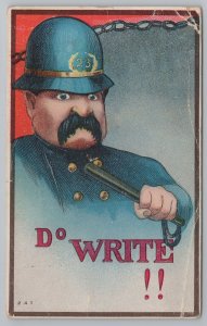 Comics~Constable Holding Baton~Do Write~Vintage Postcard 