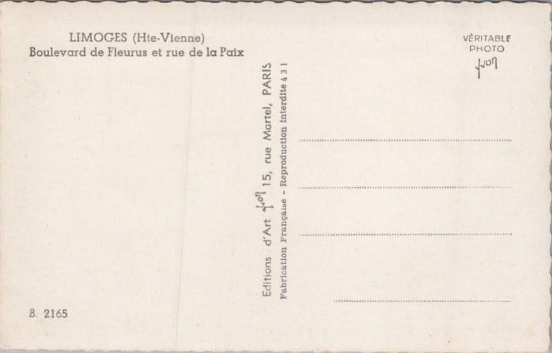 France Limoges Boulevard de Fleurus et Rue de la Paix Vintage RPPC C347