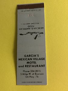 Matchbook Cover Garcia's Mexican Village Motel Restaurant Branson Missouri MB180
