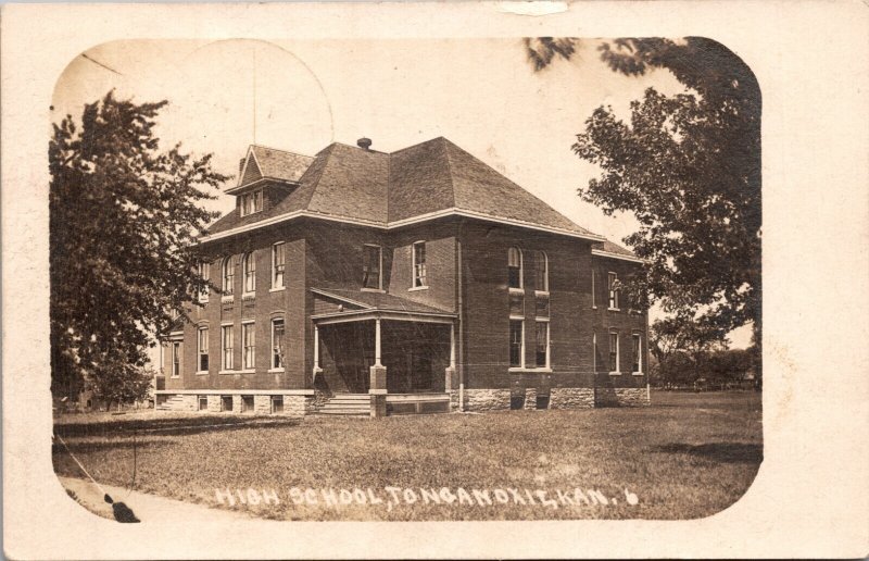 Tonganoxie Kansas High School RPPC 1910 Real Photo Postcard Brick Building