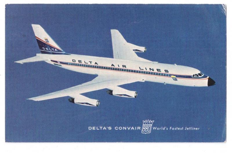 Delta Air Lines Convair 880 Vintage Postcard