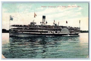 1908 Steamer Ship Greyhound Off For Toledo Ohio Detroit Michigan MI Postcard 