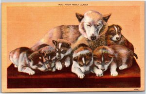 Postcard Animal Dog Husky Family Alaska puppies