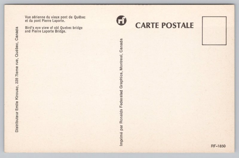 Postcard Quebec Canada Pierre Laporte Old  Bridge River 1960s View