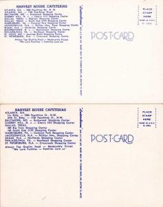 (2 cards) Harvest House Cafeteria Restaurant Atlanta Baltimore - Miami - Dallas