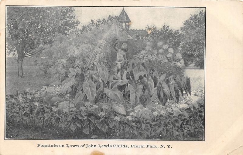 Floral Park New York~John Lewis Childs -Fountain on Lawn~c1905 Postcard