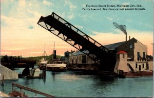 Postcard Franklin Street Bridge Partly Lowered in Michigan City, Indiana