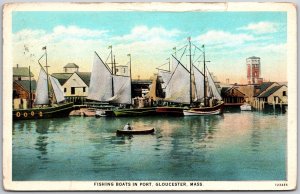 1929 Fishing Boats In Port Gloucester Massachusetts Ocean Scene Posted Postcard