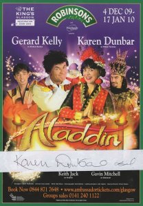 Karen Dunbar Scottish Comedian Aladdin Hand Signed Theatre Flyer
