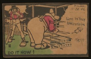 1905 LEATHER EMBOSSED POST CARD DO IT NOW! HUMOROUS GALVESTON TX 19-47