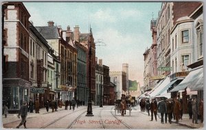 Vintage High Street Cardiff Wales Postcard by Hartmann H81