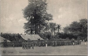 Congo Inspection de la Force Publique a Trebu Vintage Postcard C108