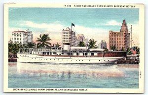 1934 MIAMI FLORIDA YACHT ANCHORAGE BAYFRONT HOTELS LINEN POSTCARD P2704