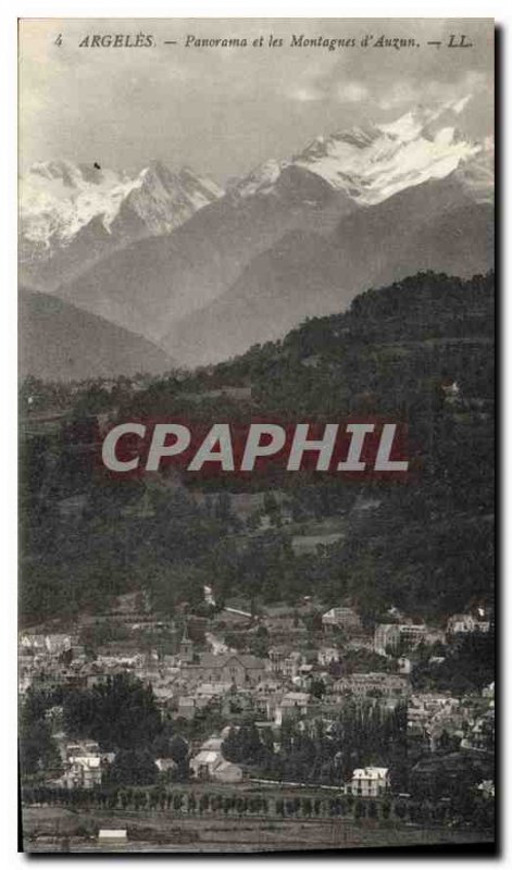 Old Postcard Panorama Argeles and Mountains Auzun