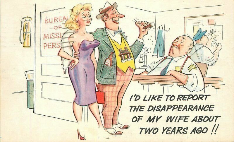 Artist impression 1961 Sexy Woman Lost Wife Comic Humor Cooper Postcard 21-9527