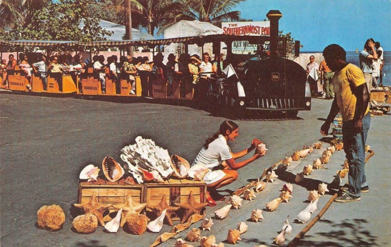 KEY WEST, FL Florida MINIATURE CONCH TRAIN & SEA SHELL DISPLAY Roadside Postcard