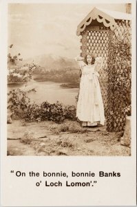 Young Woman 'On the Bonnie Bonnie Banks o' Loch Lomon' Unused RPPC Postcard F56