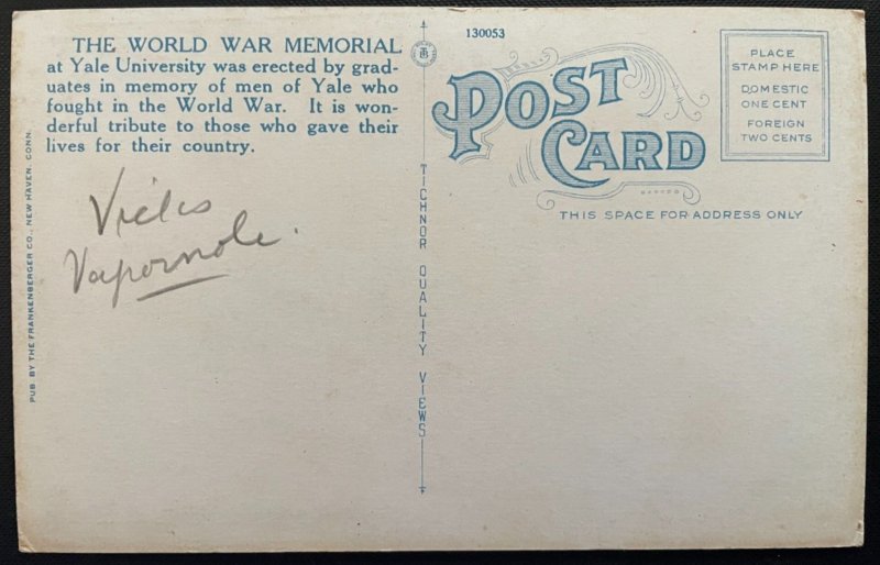 Vintage Postcard 1915-1930 World War Memorial, Yale University, New Haven (CT)