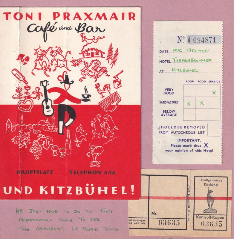 Toni Praxmair Kitzbuhel Cafe Und Bar Hotel Tram Ticket 3x Swiss Receipt s