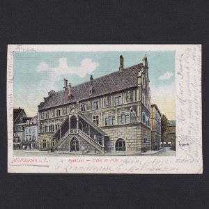 FRANCE GERMANY 1902, Postcard, Mulhouse, The Town Hall, Used