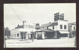 WAHPETON NORTH DAKOTA BRAUN'S SUPER SERVICE GAS STATION VINTAGE POSTCARD