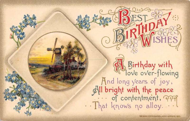 Group Of 4 Best Birthday Wishes Flower Scene Winsch Antique Postcards K98169