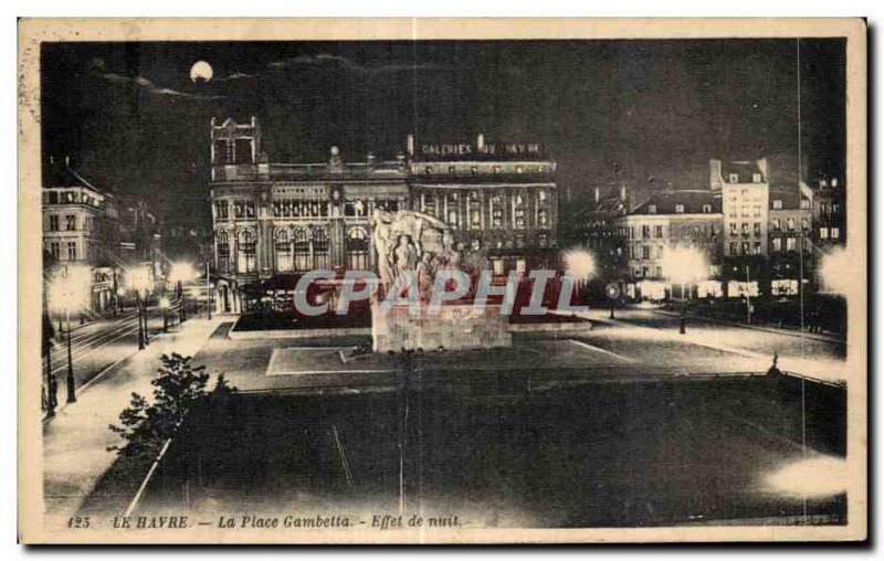 Old Postcard Le Havre Place Gambetta Night Effect