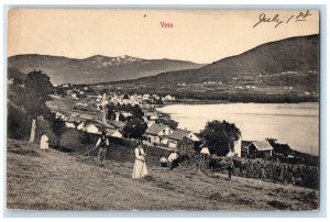c1910 Plowing in Farm River Hills Voss Municipality Norway Antique Postcard