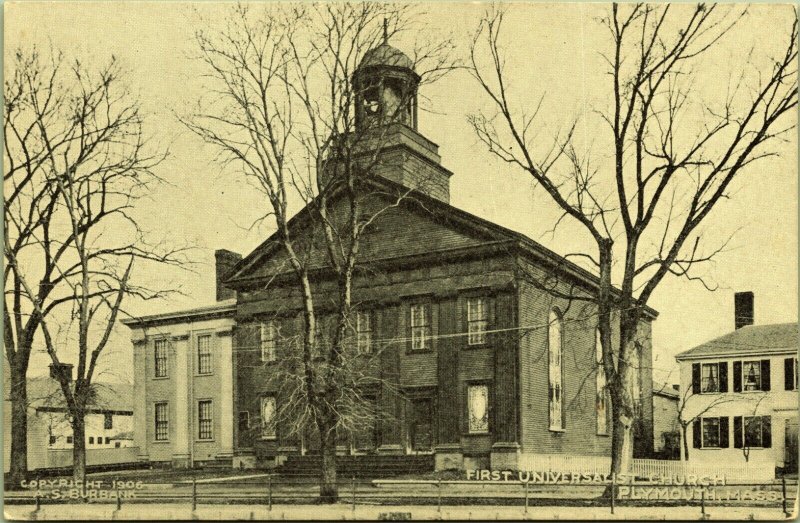 First Universalist Church Plymouth Massachusetts Postcard 1906 AS Burbank UND