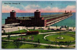 Navy Pier Chicago Illinois IL UNP Unused Linen Postcard I15