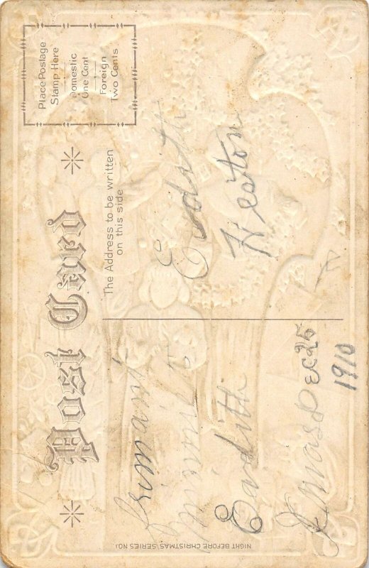 Decorating Tree Santa Merry Christmas 1910 postcard