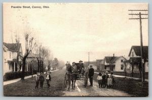 Convoy Ohio~Franklin Street Homes~Children Gathered Around Horse Buggy~1909 B&W 