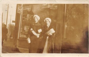 H24/ Kalamazoo Michigan RPPC Postcard c1910 Women Outside Stores 97