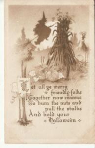 HALLOWEEN   WITCH & CORNFIELD  1910 Gibson Art postcard