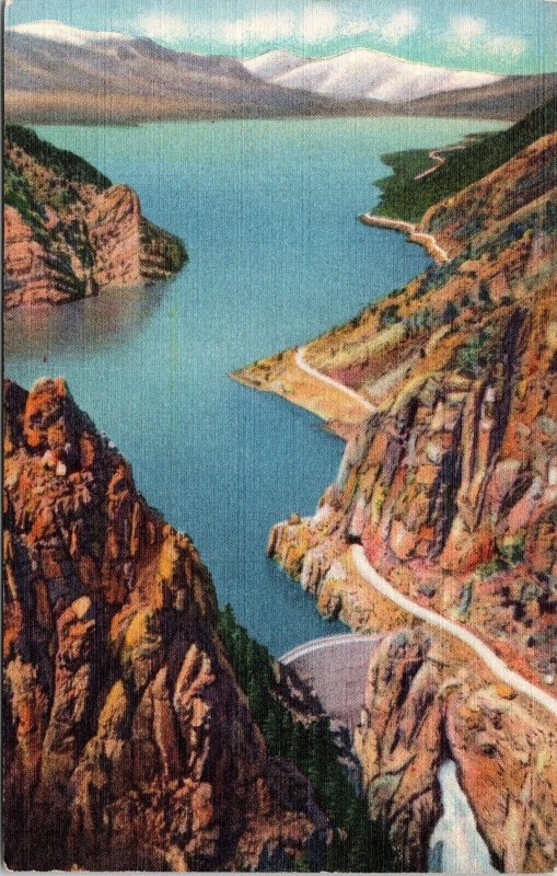 Shoshone Dam Lake Cody Rd E Entrance Yellowstone National Park Linen Postcard PM 