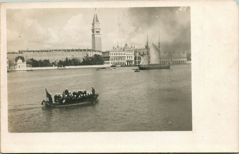 Vtg Postcard 1910s London England Sailors on Boat Thames House of Parliament UNP