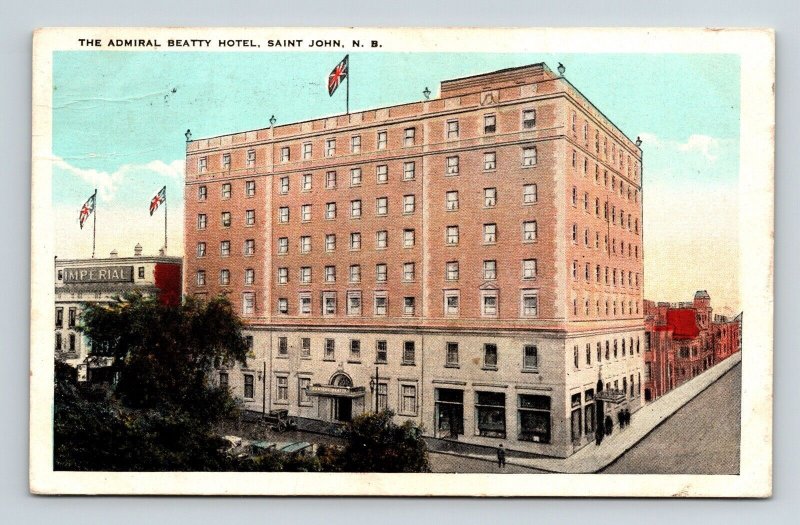 St John New Brunswick Canada Admiral Beatty Hotel WB Cancel WOB Postcard 