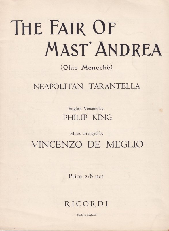 The Fair Of Mast Andrea Neapolitan Tarantella Vicenzo De Meglio Olde Sheet Music