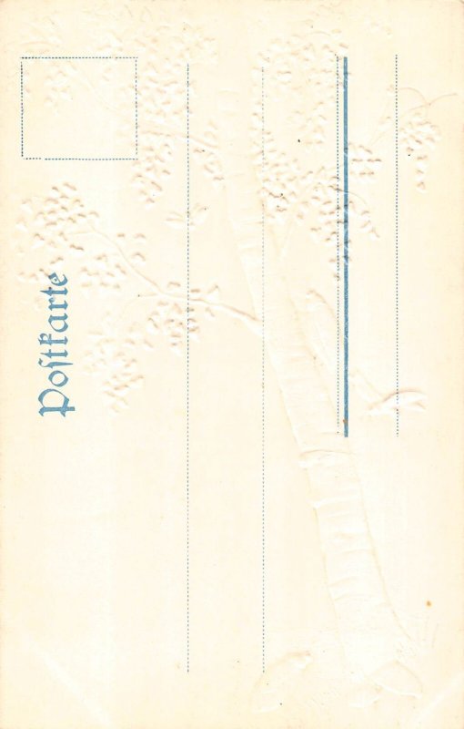 Pentecost Greetings Maybug Insects Mushroom Birch tree embossed postcard C318