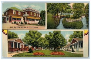 c1940's Del Haven & Cottages Hotel & Restaurant Baltimore Maryland MD Postcard