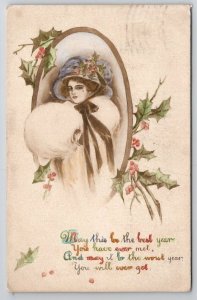 Christmas Pretty Lady Cedar Falls To Davidson Family Long Pine NE Postcard A36