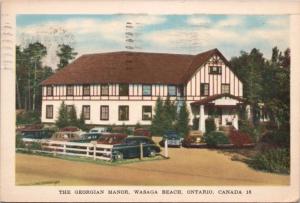 The Georgian Manor Wasaga Beach Ontario ON Old Cars c1948 Vintage Postcard D36