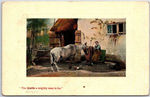 VINTAGE POSTCARD THE VILLAGE BLACKSMITH MAILED ADRIAN OHIO 1911 RARE POSTMARK